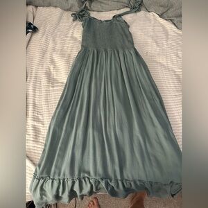Green Smocked Ruffled Maxi Sundress